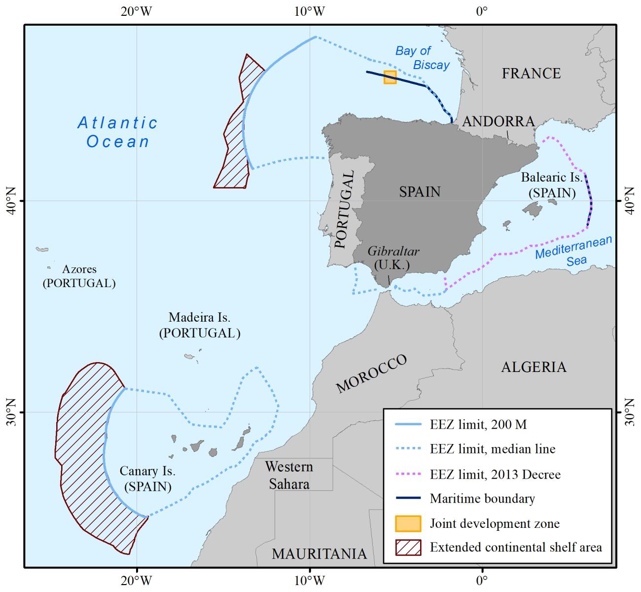 Spain maritime claims, such as limits of the Fisheries Protection Zone in the Mediterranean Sea
