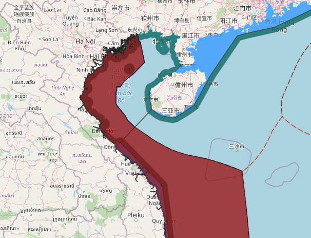Viet Nam maritime claims about Delimitation of the Territorial Sea, the Exclusive Economic Zone and Continental Shelf, such as in the Gulf of Tonkin with China