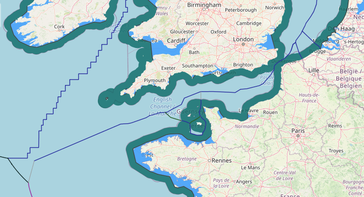 maritime boundaries between France and U.K(Great Britain and northern Ireland)