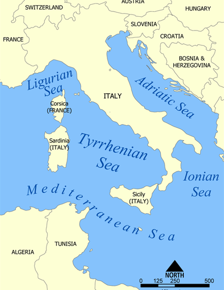 About Tyrrhenian Sea, facts and maps
