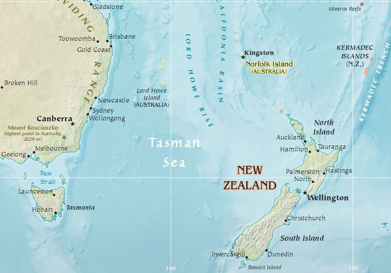 About Tasman Sea, facts and maps